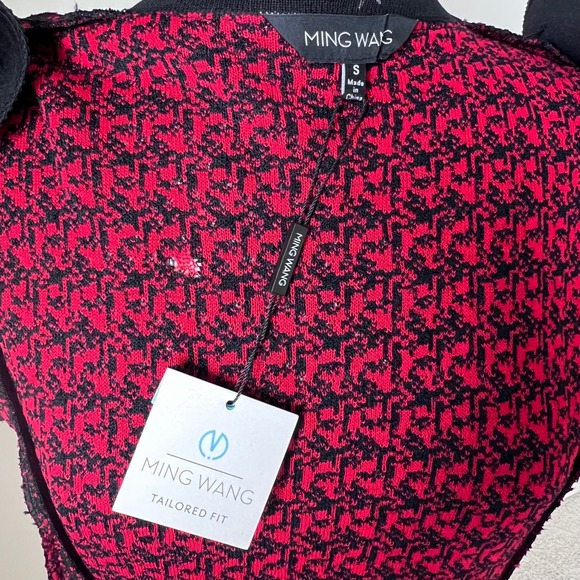 Ming Wang Houndstooth Tweed Knit Jacket Braided Trim Gold Buttons NWT FLAW - Picture 10 of 16